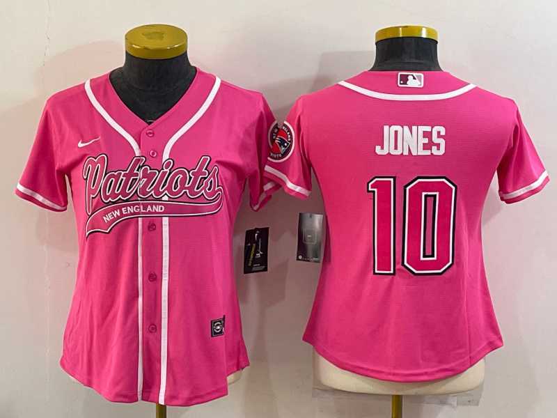 Women%27s New England Patriots #10 Mac Jones Pink With Patch Cool Base Stitched Baseball Jersey->women nfl jersey->Women Jersey